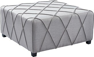 17 Inch Fabric Ottoman with Piping Details, Light Gray