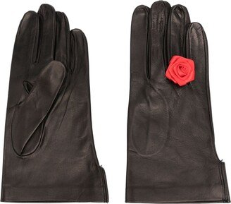 CANAKU Floral-Appliqué Leather Gloves