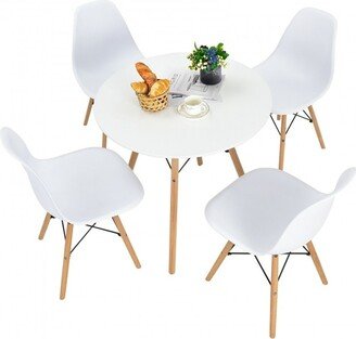 5 Pieces Table Set With Solid Wood Leg For Dining Room-White