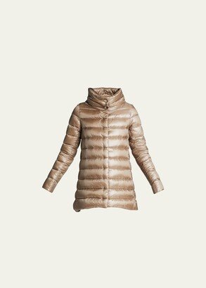 Ribbed High-Low Down Puffer Jacket