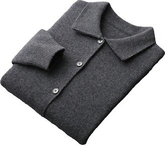 Jegsnoe 100% Merino Wool Men's Lapel Knit Cardigan Sweater Autumn Winter Thick Cashmere Sweater Coat Dark gray9 XL