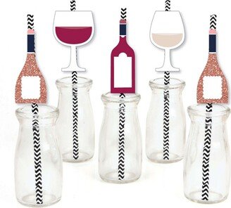 Big Dot Of Happiness But First, Wine - Paper Straw Decor - Wine Tasting Striped Decor Straws - 24 Ct