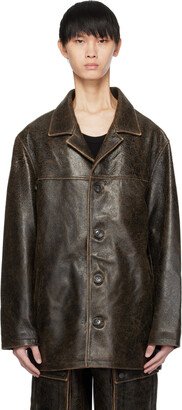 GUESS USA Brown Crackle Leather Jacket