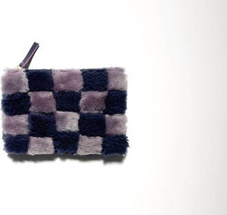 Primecut Patchwork Zipper Pouch In Purple Check