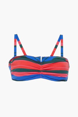 Ruched striped bandeau bikini top