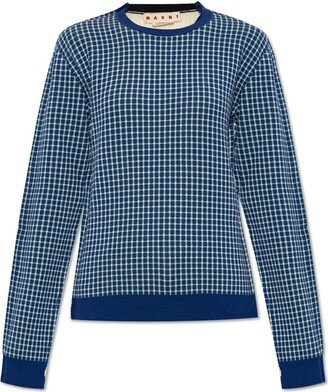 Plaid-Check Crewneck Knitted Jumper