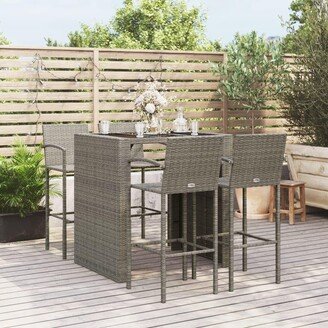 5 Piece Patio Bar Set Brown Poly Rattan - 20.5