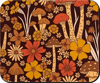 Mouse Pads: Retro 1970S Mushroom & Flowers - Brown And Orange Mouse Pad, Rectangle Ornament, Orange