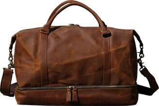 Touri Leather Weekend Bag With Suit Compartment In Brown