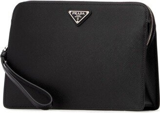 Saffiano Logo Plaque Clutch Bag