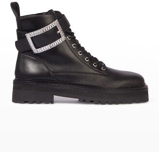 Danika Crystal-Buckle Combat Booties