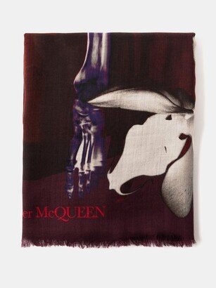 Skeleton And Orchid-jacquard Wool Scarf