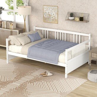 RASOO Rustic Style Full Size Daybed with Vintage Side Rail and Support Legs, Solid Wood Slats Support