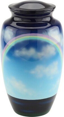 Rainbow Cremation Urn For Ashes, Aluminum, Blue Urn, Adult