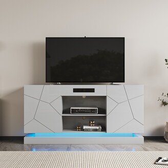 NINEDIN Entertainment Center with Bluetooth Speaker Modern and LED TV Stand Cabinet