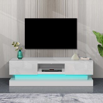 GEROJO Modern TV Stand with 16-Color LED Lights, High Gloss Finish, Fits up to 55 inch TV, Easy Assembly for Living Room, Bedroom