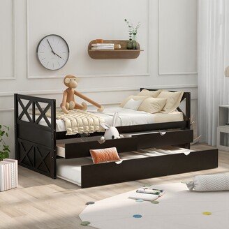 Calnod Modern Pine Multi Functional Daybed with Drawers and Trundle, Espresso