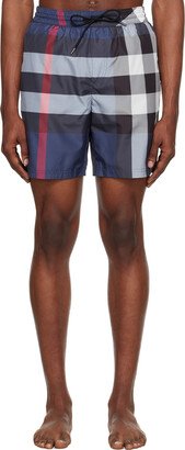 Navy Exaggerated Check Swim Shorts