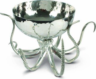 Pewter Octopus with Hand Hammered Stainless Steel Ice Tub, Punch Bowl