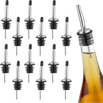 Stainless Steel Liquor Bottle Pourers with Rubber Dust Caps - 12 Pack