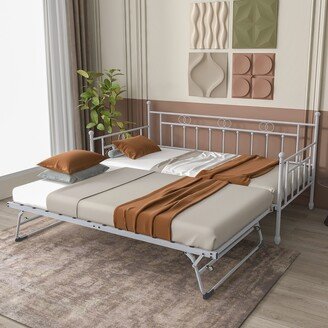 FULLJOJOR Twin Steel Metal Daybed With Pop-Up Trundle