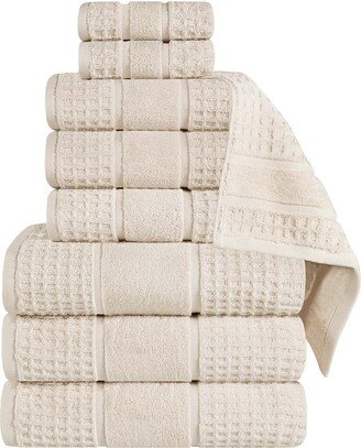 9Pc Zero Twist Cotton Waffle Honeycomb Plush Soft Absorbent Towel Set