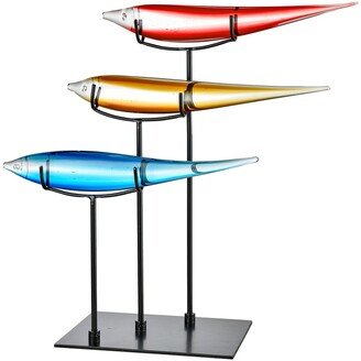 3 Multicolor Fish Handcrafted Art Glass Figurine