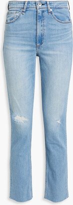 Nina distressed high-rise slim-leg jeans-AA