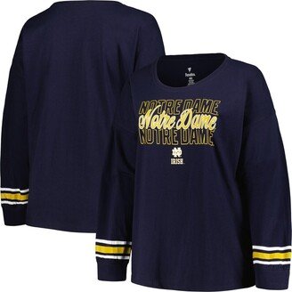 Women's Navy Notre Dame Fighting Irish Plus Size Triple Script Crew Neck Long Sleeve T-shirt