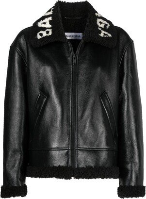 Logo-Collar Zip-Up Shearling Jacket