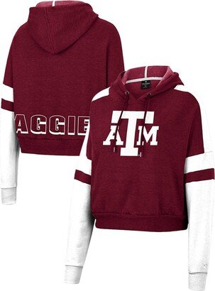 Women's Maroon Texas A&M Aggies Throwback Stripe Arch Logo Cropped Pullover Hoodie