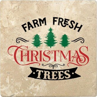 Set of 4 Ivory and Black FARM FRESH CHRISTMAS TREES Square Coasters 4