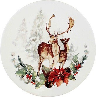 GANZ Tabletop Stag Snack/Dessert Plate - One Snack Plate 7.75 Inches - Christmas Poinsettia - Mx181403 - Dolomite - Multicolored