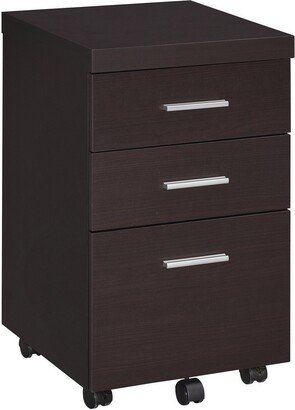 27 Inch Modern 3 Drawer Mobile Storage Cabinet, Wheels, Cappuccino Brown
