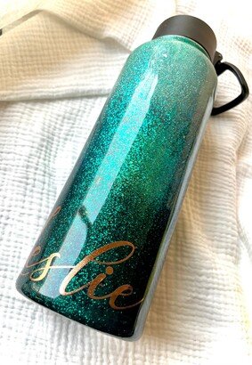 Emerald Green Glitter Tumbler, Ombre Custom Wedding Personalized Coffee Christmas