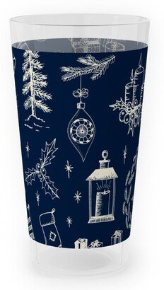 Outdoor Pint Glasses: Christmas Toile - Starry Night Outdoor Pint Glass, Blue