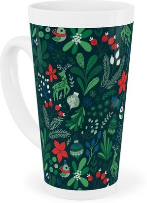 Mugs: Merry Christmas Floral - Dark Tall Latte Mug, 17Oz, Green