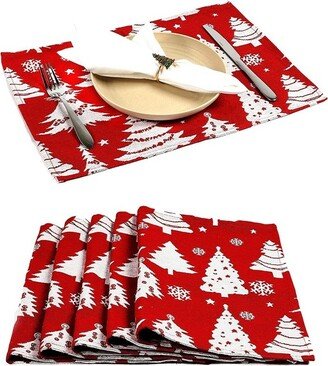 Okuna Outpost Red Christmas Tree Table Placemats Set of 6 Dining Table Mat for Kitchen Party Decor (17.5 x 13 in)