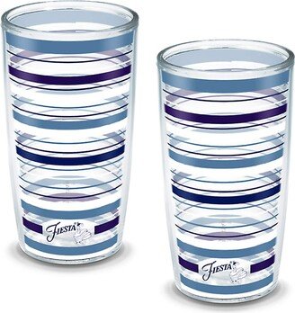 Made in USA Double Walled Fiesta Insulated Tumbler Cup Keeps Drinks Cold & Hot, 16oz - 2pk, Lapis Stripes