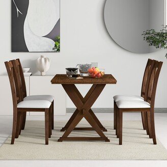 EDWINRAYLLC 5-Piece Dining Table Set with 4 Upholstered Dining Chairs for Small Places, Antique Brown