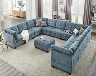 GEROJO 12 Pieces Chenille U-Shaped Modular Sectional Sofa with DIY Combination, Bonus Storage, and Easy Assembly