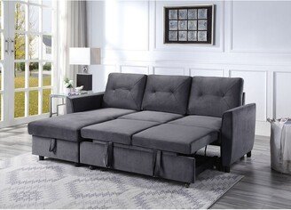 Lilola Hudson Dark Gray Velvet Reversible Sleeper Sectional Sofa with Storage Chaise