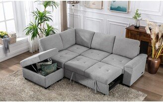 IGEMAN L-Shape Sleeper Sectional Sofa, Corner Couch Sofa-Bed w/USB Charge &Storage Ottoman