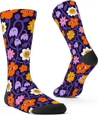 Socks: Extremely Wicked, Evil And Vile Halloween Garden - Purple Custom Socks, Purple