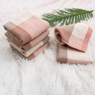 6 Pcs 13 x 13 100% Cotton Plaid Absorbent Gradient Pattern Style Dish Cloth Pink - PiccoCasa