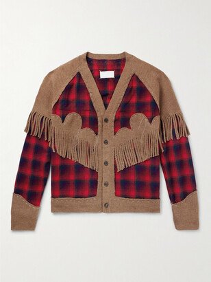 Pendleton Fringed Panelled Checked Wool Cardigan