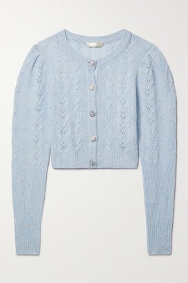 Birch Cropped Pointelle- And Cable-knit Wool And Cashmere-blend Cardigan - Blue