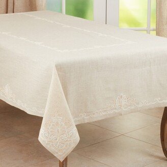 Saro Lifestyle Embroidered Tablecloth With Elegant Design, Natural,