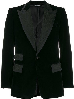 Jacquard Panels Single-Breasted Blazer