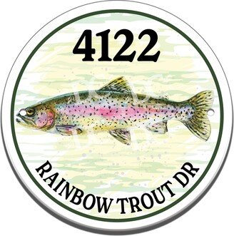 Rainbow Trout Themed Ceramic House Number Circle Tile, Cottage Address Sign, Fishing Sign